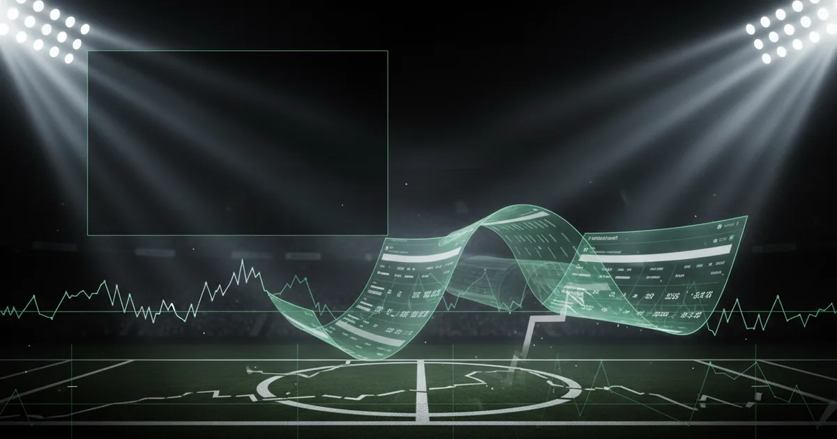 Abstract football-finance illustration in emerald green and black, mixing stadium, pitch and balance-sheet motifs, used as the hero image for the PSRwatch article "Anan Khalaili to Crystal Palace: what the £20.6m move does to their squad-cost room".
