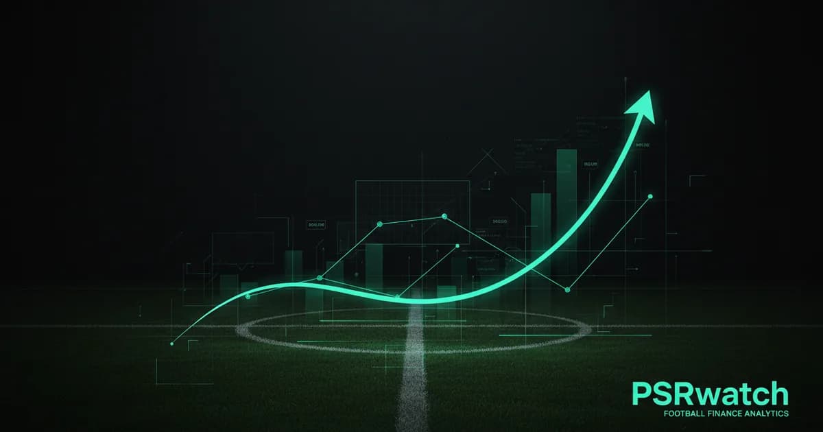 Abstract football-finance illustration in emerald green and black, mixing stadium, pitch and balance-sheet motifs, used as the hero image for the PSRwatch article "António Silva to AFC Bournemouth: what the £21m move does to their squad-cost room".
