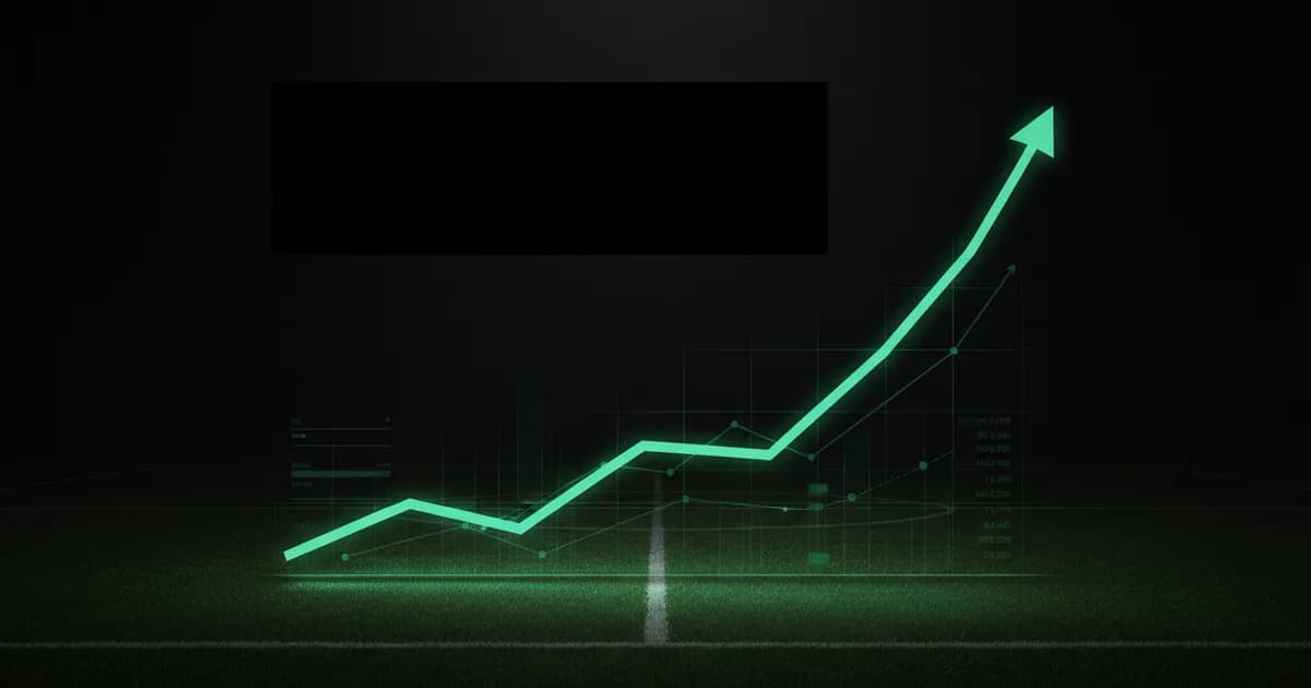 Abstract football-finance illustration in emerald green and black, mixing stadium, pitch and balance-sheet motifs, used as the hero image for the PSRwatch article "Caleb Yirenkyi to Coventry City: what the £22.7m move does to their squad-cost room".