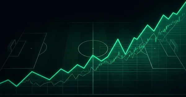 Abstract football-finance illustration in emerald green and black, mixing stadium, pitch and balance-sheet motifs, used as the hero image for the PSRwatch article "Companies House filings explained: how club accounts reach PSRwatch".