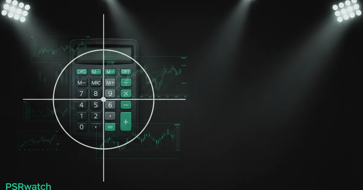 Abstract football-finance illustration in emerald green and black, mixing stadium, pitch and balance-sheet motifs, used as the hero image for the PSRwatch article "Enzo Fernández to Manchester City: what the £122m move does to their squad-cost room".