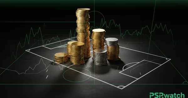 Abstract football-finance illustration in emerald green and black, mixing stadium, pitch and balance-sheet motifs, used as the hero image for the PSRwatch article "Gonzalo García to Fulham: what the £33.6m move does to their squad-cost room".