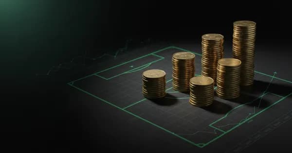 Abstract football-finance illustration in emerald green and black, mixing stadium, pitch and balance-sheet motifs, used as the hero image for the PSRwatch article "Hull City accounts explained: what the 2024/25 filing really says".