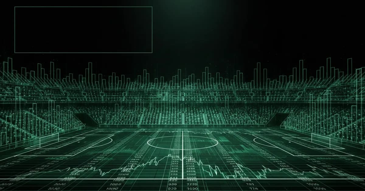 Abstract football-finance illustration in emerald green and black, mixing stadium, pitch and balance-sheet motifs, used as the hero image for the PSRwatch article "Newcastle United's summer 2026 transfer window: what happened and what it did to their squad-cost position".