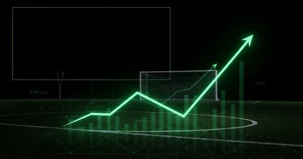 Abstract football-finance illustration in emerald green and black, mixing stadium, pitch and balance-sheet motifs, used as the hero image for the PSRwatch article "Ousmane Diomande to Nottingham Forest: what the £33.6m move does to their squad-cost room".