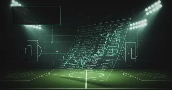 Abstract football-finance illustration in emerald green and black, mixing stadium, pitch and balance-sheet motifs, used as the hero image for the PSRwatch article "Piero Hincapié to Arsenal: what the £33.6m move does to their squad-cost room".