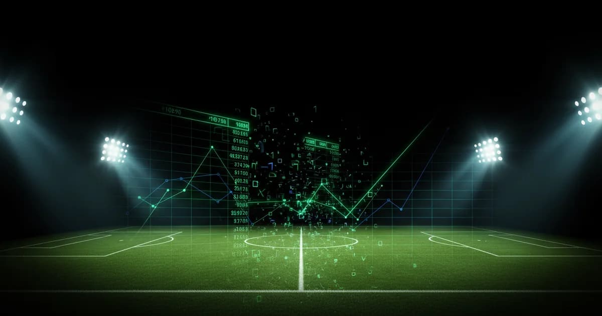 Abstract football-finance illustration in emerald green and black, mixing stadium, pitch and balance-sheet motifs, used as the hero image for the PSRwatch article "Tijjani Reijnders leaves Manchester City: what the £51.2m sale does to their squad-cost room".