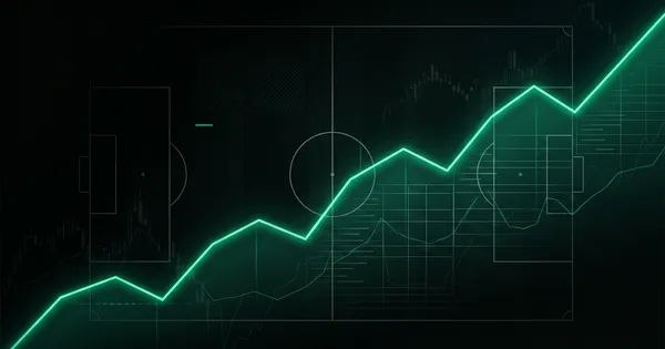 Abstract football-finance illustration in emerald green and black, mixing stadium, pitch and balance-sheet motifs, used as the hero image for the PSRwatch article "Tottenham Hotspur accounts explained: what the 2024/25 filing really says".