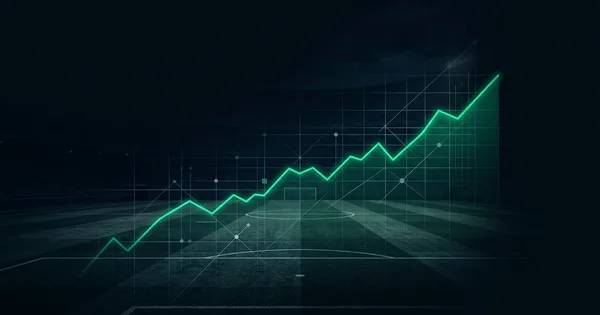 Abstract football-finance illustration in emerald green and black, mixing stadium, pitch and balance-sheet motifs, used as the hero image for the PSRwatch article "What does squad-cost ratio (SCR) mean? The number that decides who can spend".