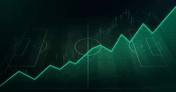 Abstract football-finance illustration in emerald green and black, mixing stadium, pitch and balance-sheet motifs, used as the hero image for the PSRwatch article "What is the Premier League squad-cost rule? The 85% and 115% lines explained".