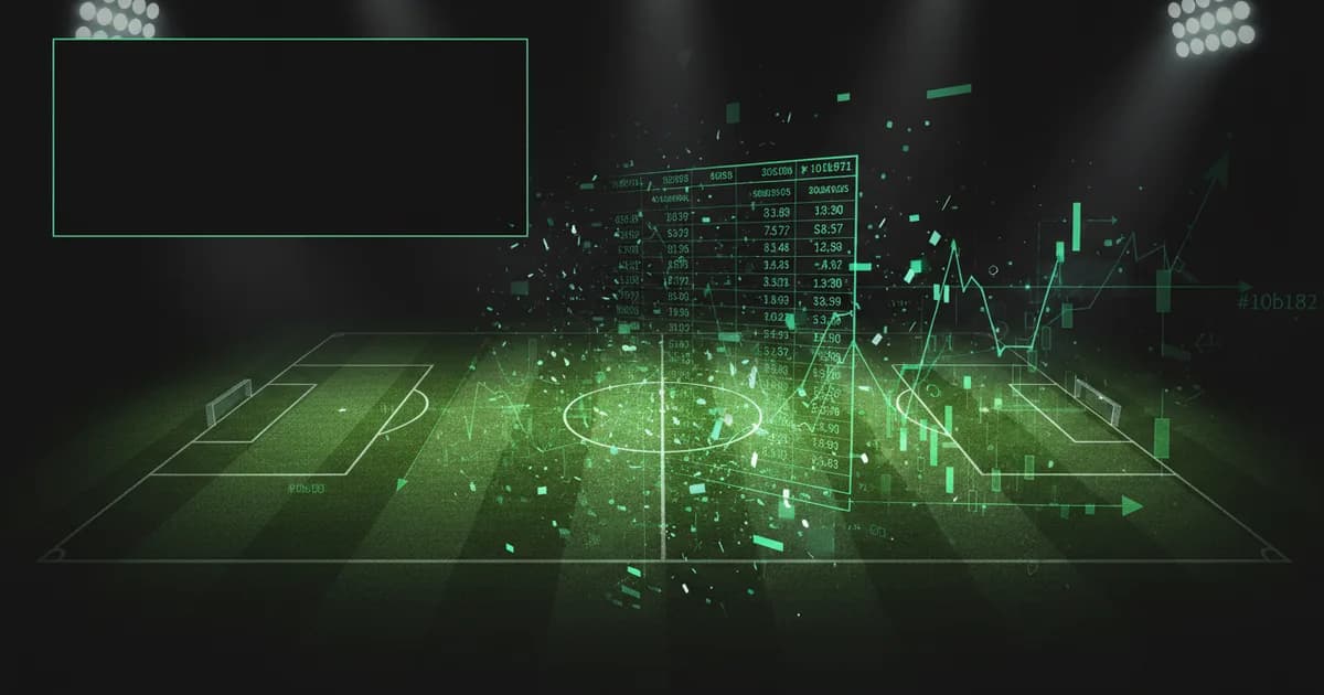 Abstract football-finance illustration in emerald green and black, mixing stadium, pitch and balance-sheet motifs, used as the hero image for the PSRwatch article "Brighton & Hove Albion's summer 2026 transfer window: what happened and what it did to their squad-cost position".