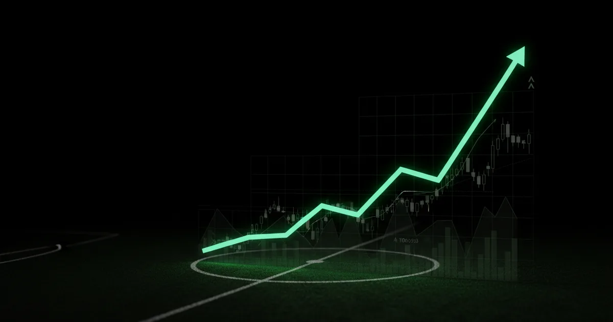 Abstract football-finance illustration in emerald green and black, mixing stadium, pitch and balance-sheet motifs, used as the hero image for the PSRwatch article "Crystal Palace's summer 2026 transfer window: what happened and what it did to their squad-cost position".