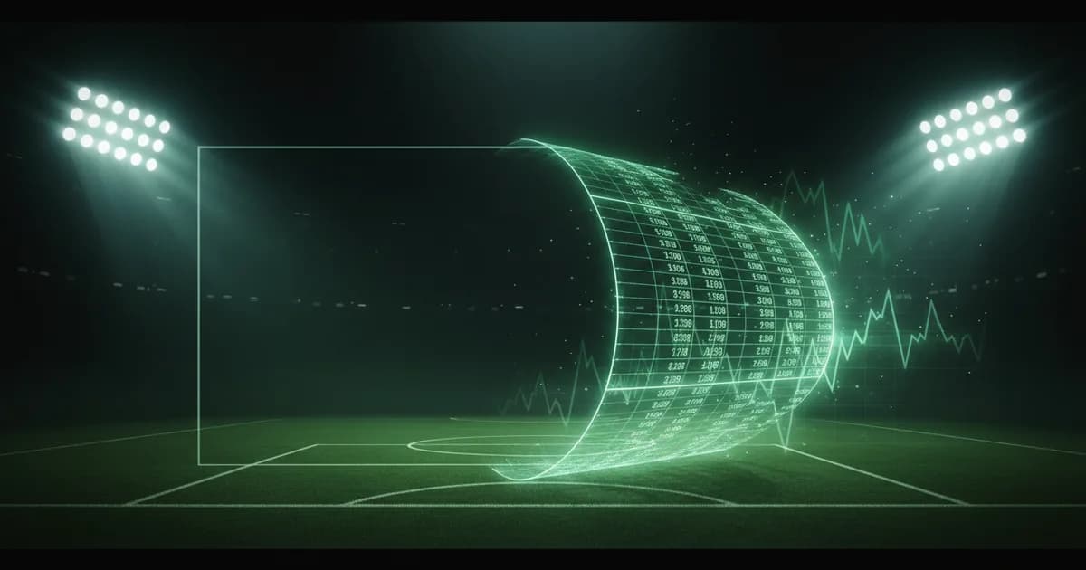 Abstract football-finance illustration in emerald green and black, mixing stadium, pitch and balance-sheet motifs, used as the hero image for the PSRwatch article "James Trafford to Leeds United: what the £39.2m move does to their squad-cost room".