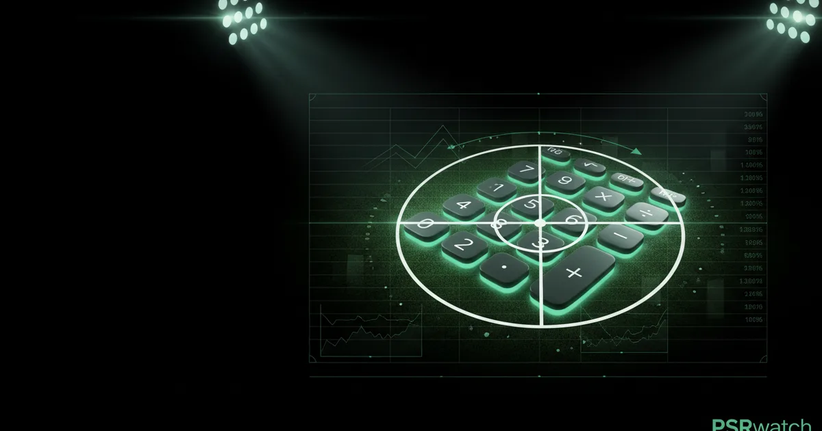 Abstract football-finance illustration in emerald green and black, mixing stadium, pitch and balance-sheet motifs, used as the hero image for the PSRwatch article "Sávio to Tottenham Hotspur: what the £73.7m move does to their squad-cost room".